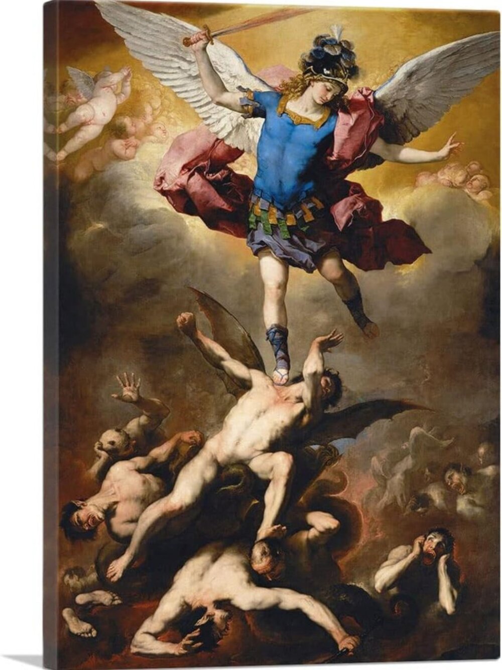 Stretched Framed Canvas Art Print - "The Fall of the Rebel Angels" Wall Decor